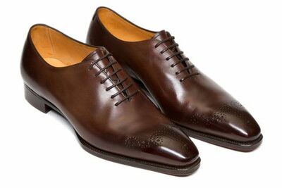 Classic Men's Hand Stitch Brown Genuine Leather Shoes, Lace Up Brogue Style Shoes