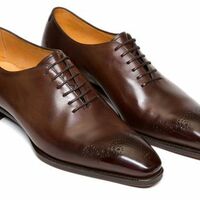 Classic Men's Hand Stitch Brown Genuine Leather Shoes, Lace Up Brogue Style Shoes - Thumbnail 1