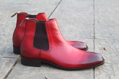 Handmade Red Leather Fashion Men Chelsea Dress Boot