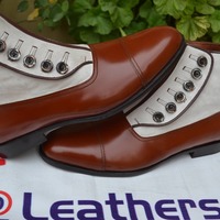 Brown Leather and White Suede Button Ankle High Boot - Thumbnail 2