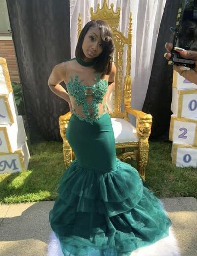 Green Mermaid Lace Appliques African Prom Dress Evening Dress