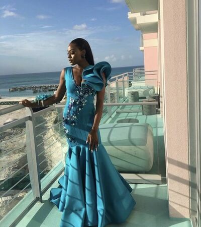 Blue Mermaid Handmade Flowers African Prom Dress Evening Dress