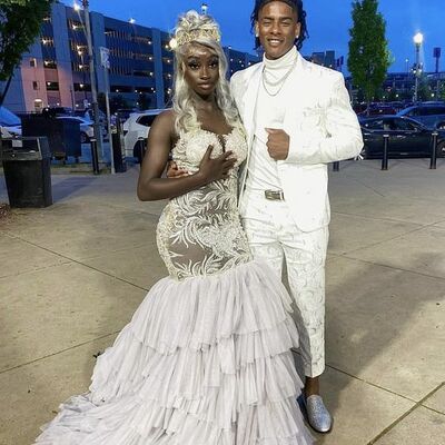 White mermaid lace tiered african prom dress evening dress