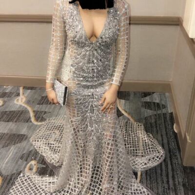 Silver mermaid sequins lace african prom dress evening dress