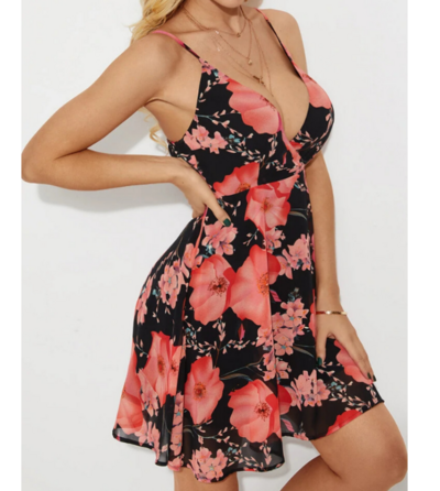 Printed V-Neck Sexy Sling Mini Dress