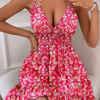 Sexy Fragmented Flowers Backless Sling Sleeveless Dress - Thumbnail 1