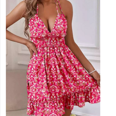 Sexy fragmented flowers backless sling sleeveless dress