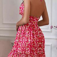 Sexy Fragmented Flowers Backless Sling Sleeveless Dress - Thumbnail 2