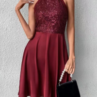 Slim Fashion Solid Color Sequin Splicing Sleeveless Dress - Thumbnail 2