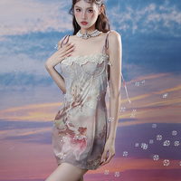 Renaissance Oil Painting Classic Elegant Pink Purple Strap Dress - Thumbnail 3