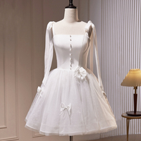 White Spaghetti Strap Tulle Short Prom Dress - Thumbnail 1