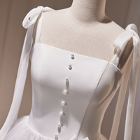 White Spaghetti Strap Tulle Short Prom Dress - Thumbnail 2