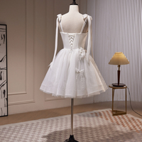 White Spaghetti Strap Tulle Short Prom Dress - Thumbnail 3