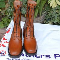 Crafted Leather Brown Leather Long Military Style Zipper Ankle High Lace up Boot - Thumbnail 1