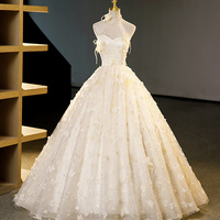 Champagne Halter Tulle Long Ball Gown, Beautiful A-Line Prom Dress - Thumbnail 2