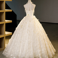 Champagne Halter Tulle Long Ball Gown, Beautiful A-Line Prom Dress - Thumbnail 3