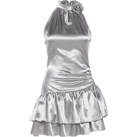 Flower Halter Neck Collar Hot Sexy Silver Summer Night Party Short Dress - Thumbnail 6