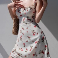 Vintage Retro French Flower Floral Sundress Strap Holiday Summer Dress - Thumbnail 3