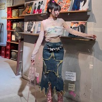 Y2K Sweet Spice Hot Girl Star Retro Vintage Irregular Jeans Denim Skirt - Thumbnail 1