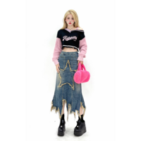 Y2K Sweet Spice Hot Girl Star Retro Vintage Irregular Jeans Denim Skirt - Thumbnail 5