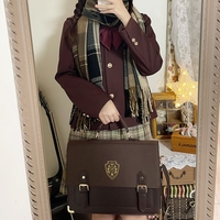 Retro Vintage Student Brown Black Leather Crown Crest Academia School College Bag - Thumbnail 2