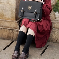 Retro Vintage Student Brown Black Leather Crown Crest Academia School College Bag - Thumbnail 3