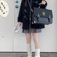 Retro Vintage Student Brown Black Leather Crown Crest Academia School College Bag - Thumbnail 1