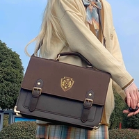 Retro Vintage Student Brown Black Leather Crown Crest Academia School College Bag - Thumbnail 7