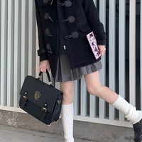 Retro Vintage Student Brown Black Leather Crown Crest Academia School College Bag - Thumbnail 6