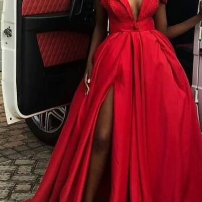 Off shoulder african prom dress red satin evening dress form dress