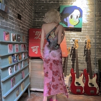 Rose Red Flower Floral Newspaper Pattern Lace French Summer Spring Long Dress - Thumbnail 5