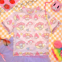 My Melody See Through Harajuku Anime Hot Pink Sexy Y2K Thin Summer Shirt Top - Thumbnail 7