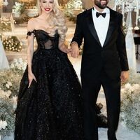 Luxury Black Wedding Dress Sheer Bodice Wedding Gown Bridal Dress - Thumbnail 1