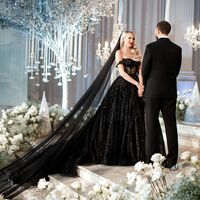 Luxury Black Wedding Dress Sheer Bodice Wedding Gown Bridal Dress - Thumbnail 2