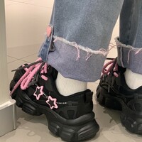 Kawaii Cute Girly Pink Stars Y2K Girl Japanese Women Thick Soles Black Sporty Sneaker Running Shoes - Thumbnail 1