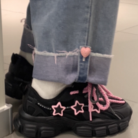 Kawaii Cute Girly Pink Stars Y2K Girl Japanese Women Thick Soles Black Sporty Sneaker Running Shoes - Thumbnail 2
