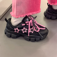 Kawaii Cute Girly Pink Stars Y2K Girl Japanese Women Thick Soles Black Sporty Sneaker Running Shoes - Thumbnail 7