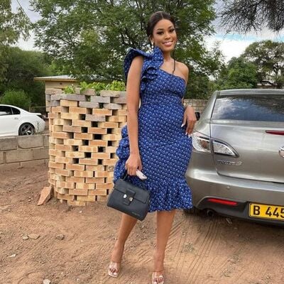 Royal blue mermaid tea-length african prom dress evening dress