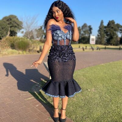 Black mermaid tea-length african prom dress evening dress