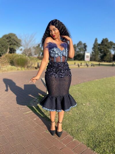 Black Mermaid Tea-length African Prom Dress Evening Dress