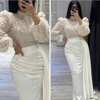 White Mermaid Perals Muslim Prom Dress Evening Dress - Thumbnail 1