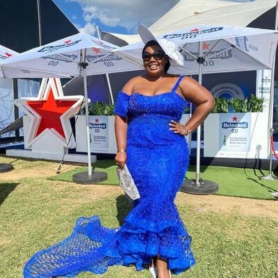 Plus size royal blue lace afrcian prom dress evening dress