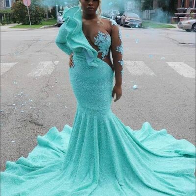Plus size baby blue lace african prom dress evening dress