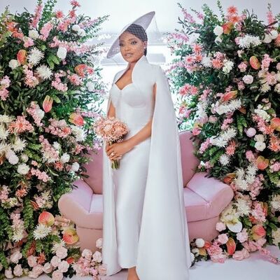 Simple sheath ankle-length with shawl african wedding dress bridal gown