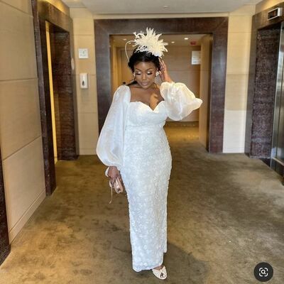 Simple sheath lace long sleeve african wedding dress bridal dress