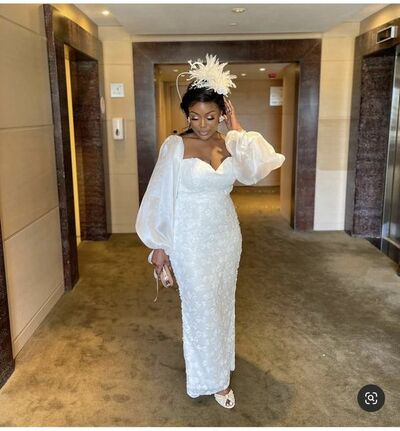 Simple Sheath Lace Long Sleeve African Wedding Dress Bridal Dress