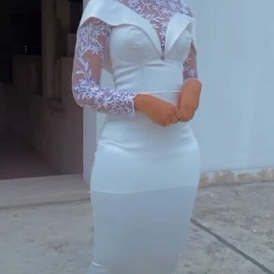 Simple sheath lace long sleeve african wedding dress bridal dress