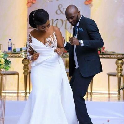 Simple mermaid lace african wedding dress bridal dress