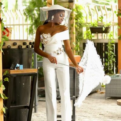 Simple off the shoulder african wedding jumpsuit bridal jumpsuit