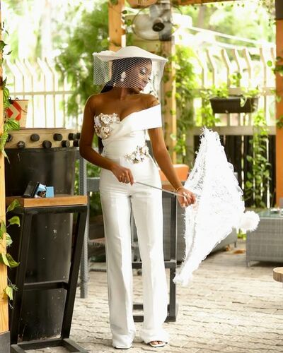 Simple Off the Shoulder African Wedding Jumpsuit Bridal Jumpsuit